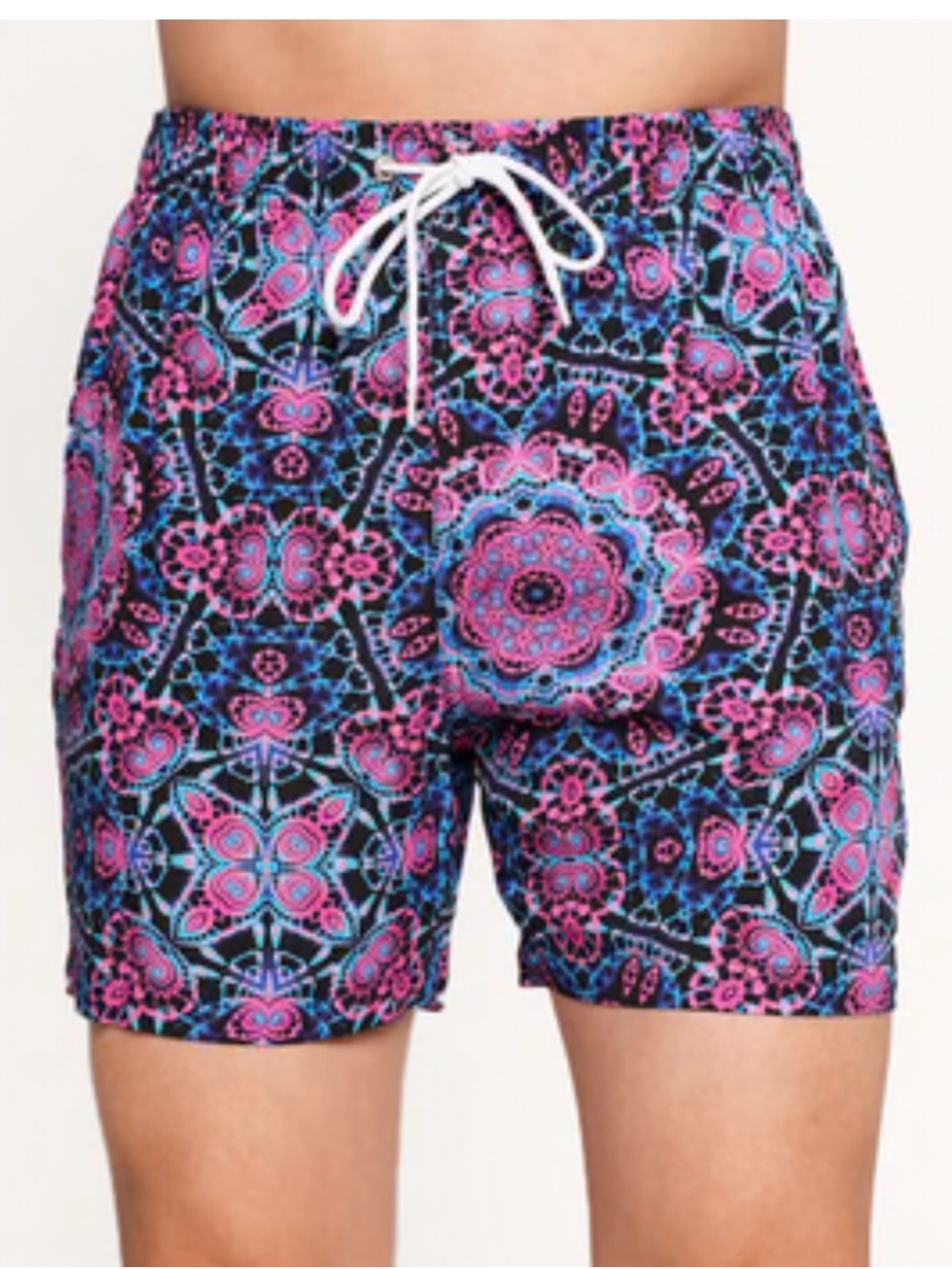 iHeartRaves Pink & Blue Mandala Athletic Shorts with White Drawstring